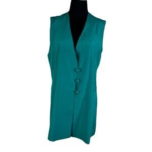 90s Minimalist Power: Vintage Teal Longline Vest by The Dressmaker Fashion